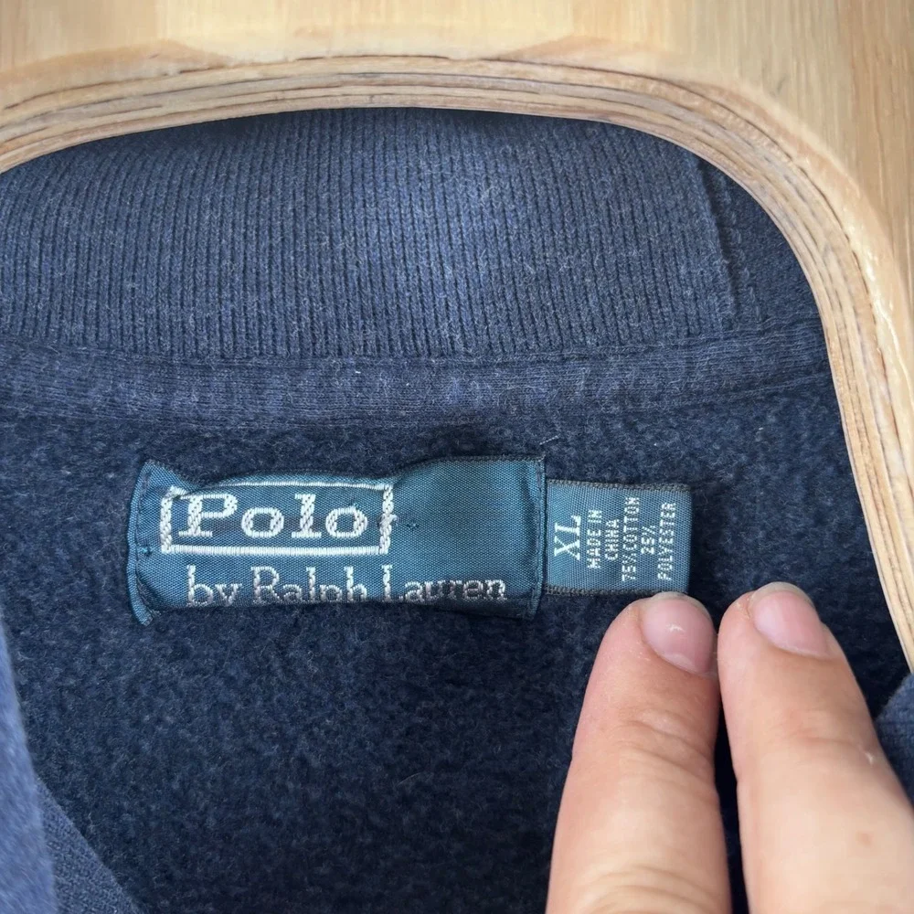 Polo Ralph Lauren Shawl Collar Sweatshirt Mens XL Navy Blue Elbow Patch Preppy